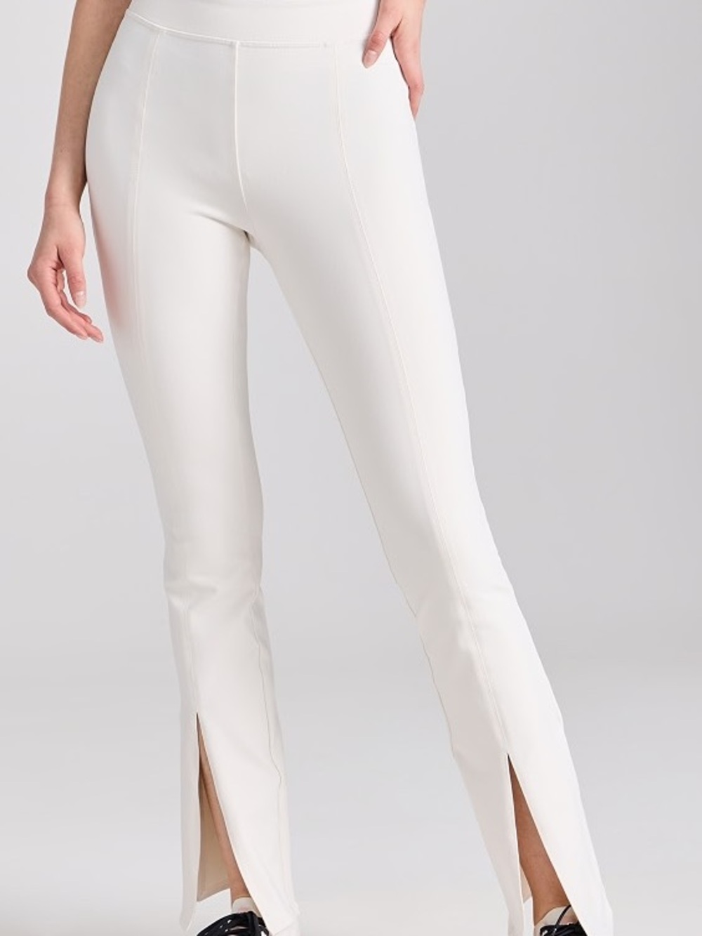 ALO Yoga Women's White Stretch Flare Pants with Front Slits